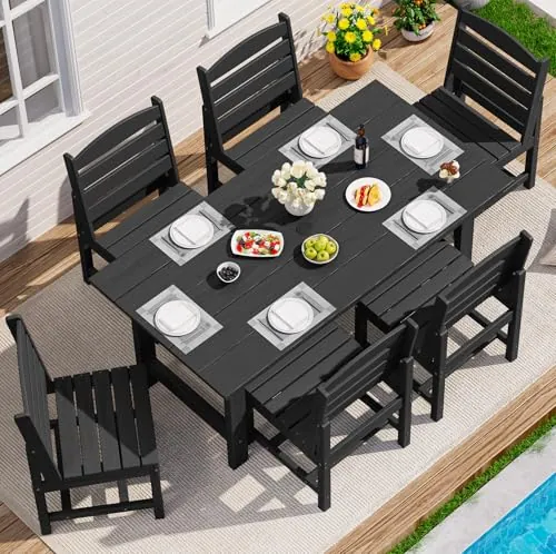 SERWALL Armless Outdoor Dining Set for 6