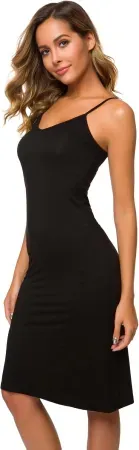 LB LIFEBEST Women's V-Neck Spaghetti Strap Full Slip Dress