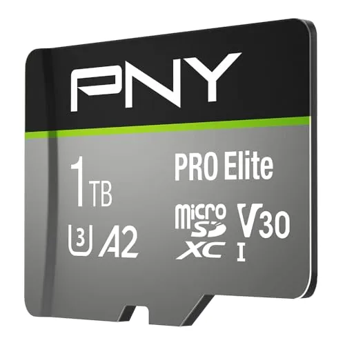 PNY 1TB PRO Elite C10 U3 V30 A2 microSDXC Flash Memory Card, 4K UHD