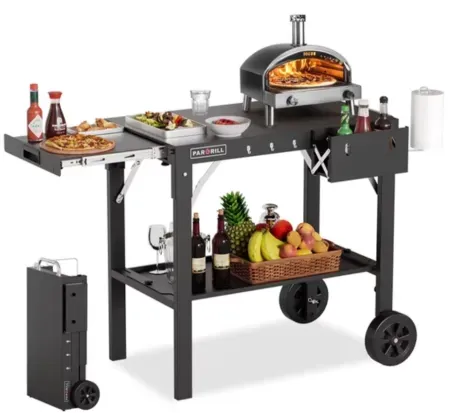 PARGRILL Outdoor Folding Grill Cart with Pull-Out Side Table