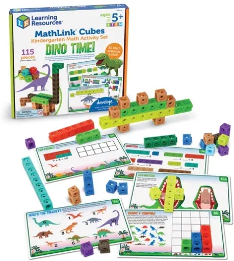 Learning Resources MathLink Cubes Kindergarten Math Activity Set Dino Time Counting Toy 115 Pieces