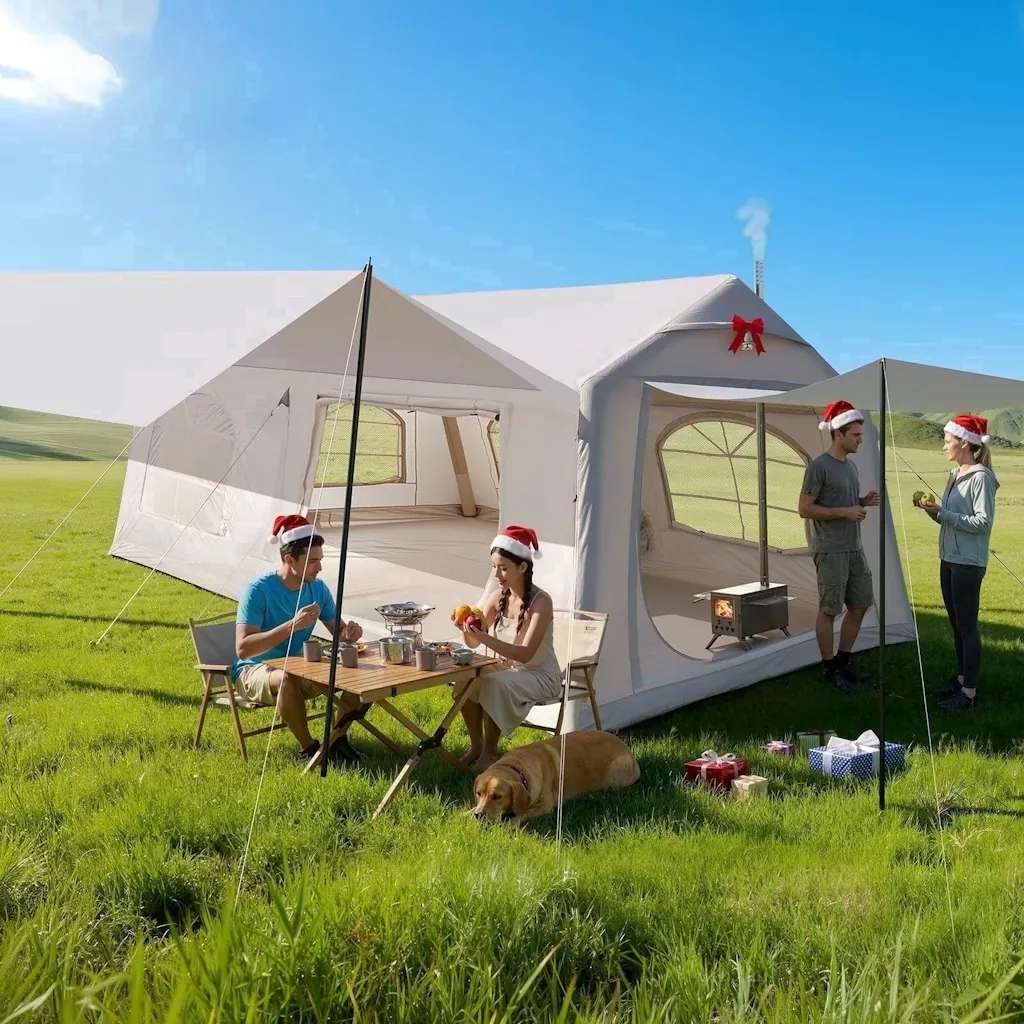 Lilypelle 12-Person Inflatable Camping Tent w/ Canopy, Stove Jack & AC Port
