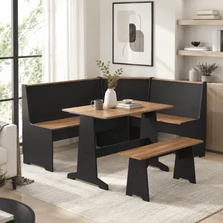 Merluxy Breakfast Nook Corner Dining Table Set w/ Hidden Storage