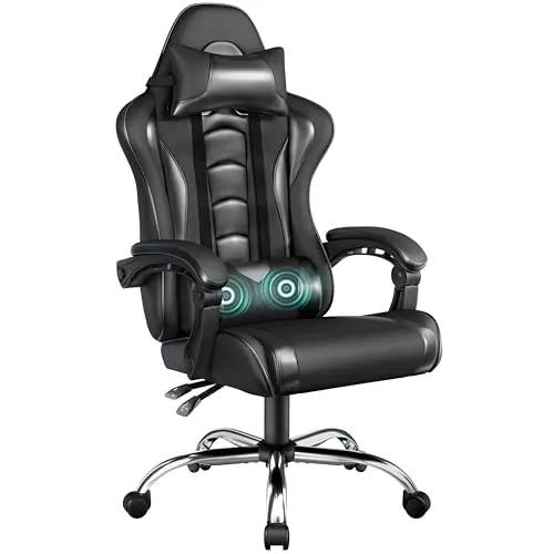 Yaheetech High Back Gaming Chair w/ USB Massage Lumbar Support
