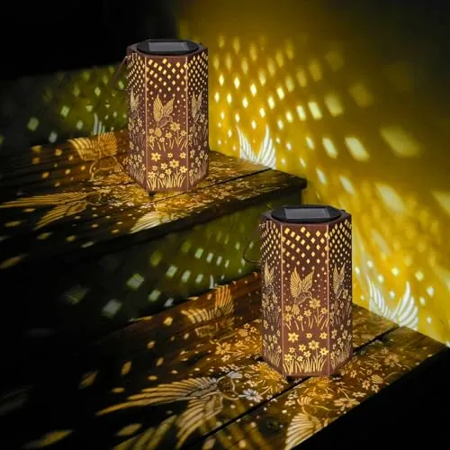 Eandisom 7" Hummingbird Solar Lanterns 2-Pack