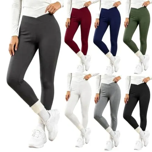 Women's Crossover Fleece Lined Leggings Tummy Control