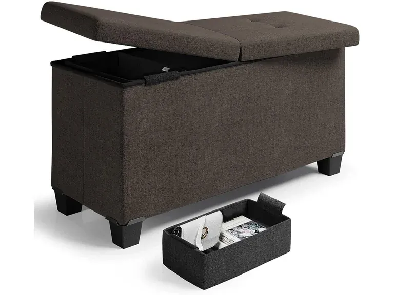 30" Nestl Tufted Storage Ottoman Bench with Bins and Removable Legs (Dark Taupe)