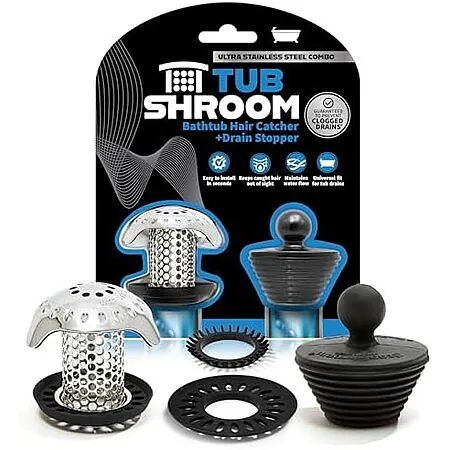 TubShroom Ultra Stainless Steel Bath Tub Drain Protector + StopShroom Plug