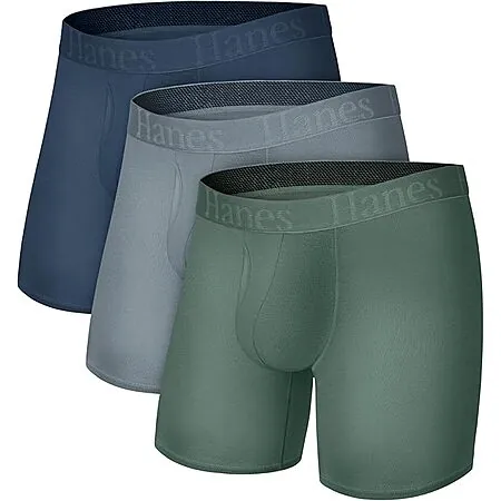 Men's Hanes SuperSoft Viscose Bamboo Boxer Briefs (Grey, Green & Navy)