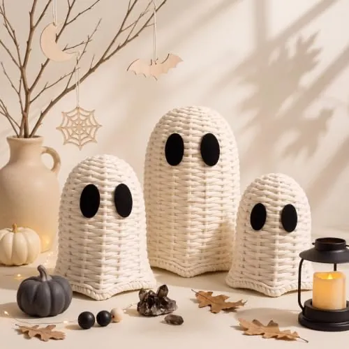 3 Pcs Halloween Rattan Wicker Ghosts