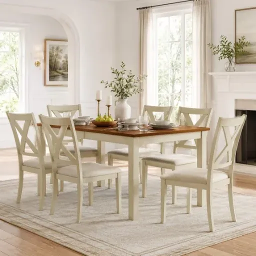 Merluxy 7-Piece Solid Wood Dining Table Set