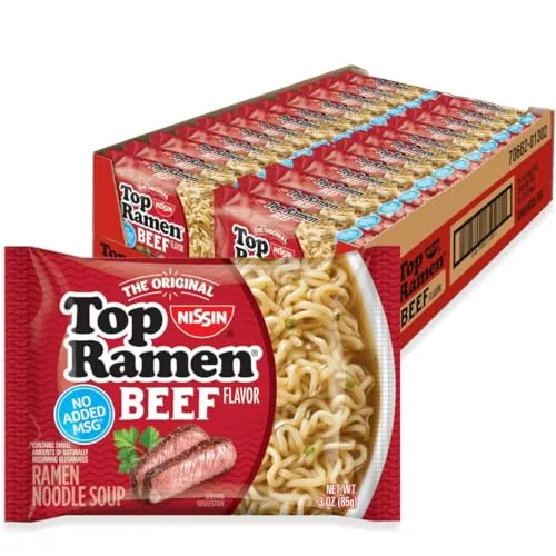 Nissin Top Ramen Noodle Soup, Beef, 24-Pack