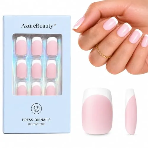 AZUREBEAUTY Short Square Matte Pink French Tip Press-On Nails, 32-Pc