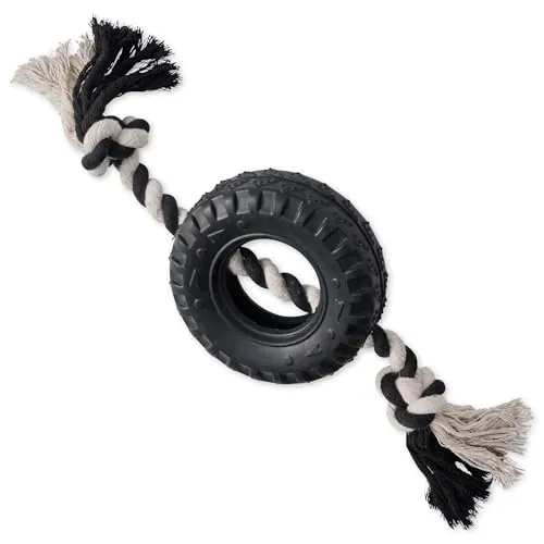 Pet Passion Natural Rubber Tire & Organic Cotton Rope Pull Dog Toy Small