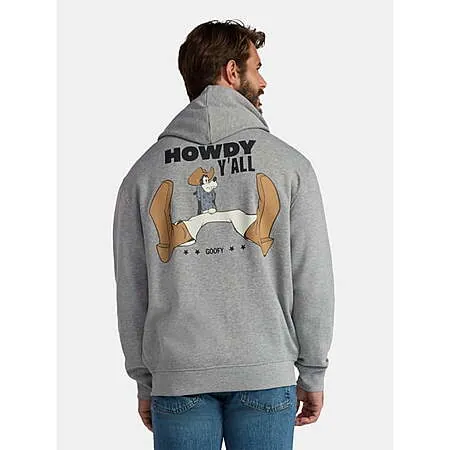Men's Disney Goofy Howdy Y'All Graphic Fleece Zip Up Hoodie (Heather Grey)