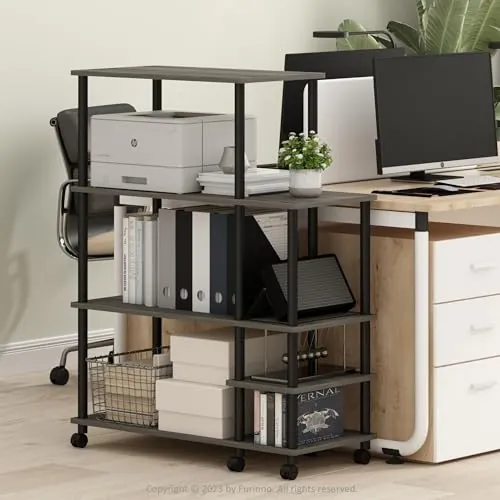 3-Tier 46" Furinno Turn-N-Tube Storage Shelf w/ Wheels (French Oak Grey/Black)