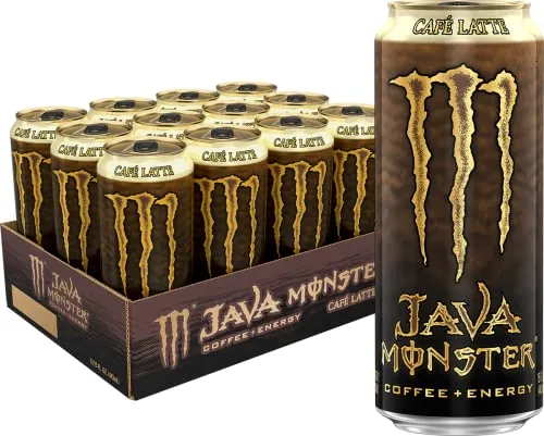 Java Monster Café Latte Or Irish Creme Coffee + Energy Drink 15 Ounce | Pack of 12