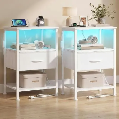 Songmics 1-Drawer Nightstand with Charging Station 2-Pack