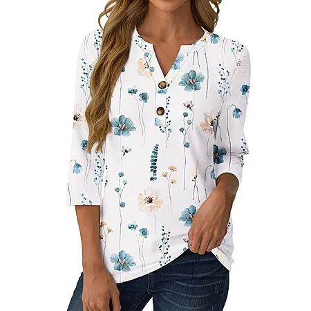 GKBK Women's Henley V Neck Button Down Blouse (Various)