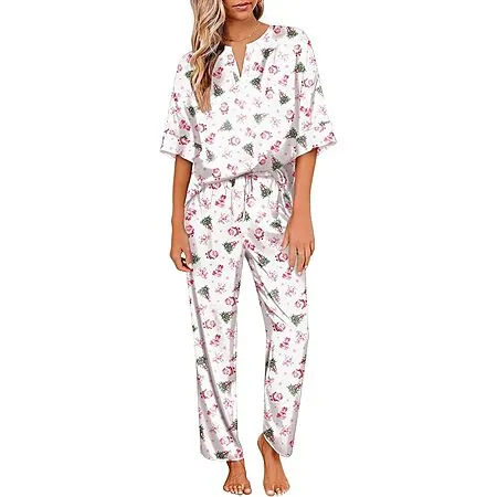 Ekouaer 2-Pc Women's V-Neck Satin Silky Pajama Set