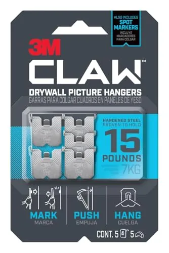 5-Pack 3M Claw Drywall Picture Hanger w/ Temporary Spot Marker (Up to 15 Lbs)