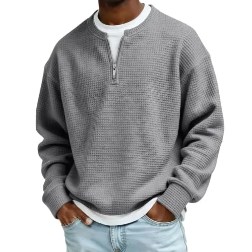 2 in 1 Double Shirt Waffle Knit Long Sleeve Pullover