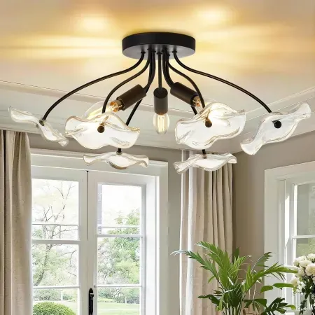 Luvkczc 3-Light Semi-Flush Mount Ceiling Light w/ Floral Glass Shade