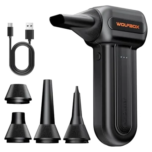 3-Speed Wolfbox MF60 Electric Compressed Air Duster with 5 Nozzles