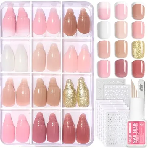 Beetles 360-Count 12-Color Caramel Drift Short Square Press-On Nails Kit
