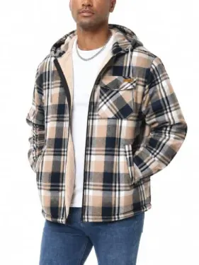 ZITY Men's Flannel Shirt Jacket Plaid Cotton Hoodie