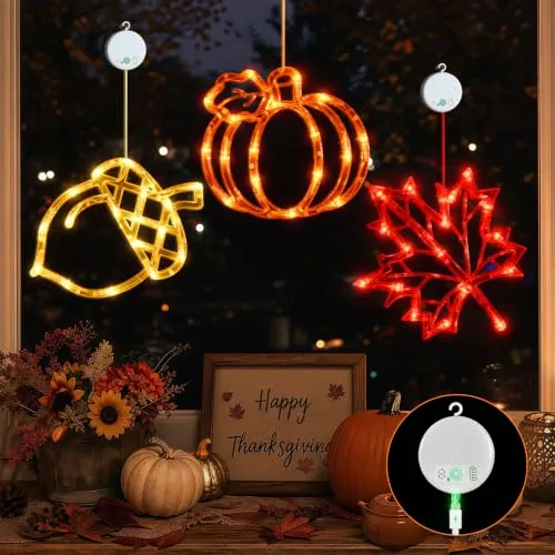 Acorn, Maple Leaf, and Pumpkin Thanksgiving Lights 3-Pack