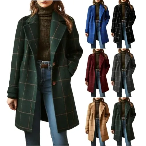 Womens Mid Length Plaid Pea Coat