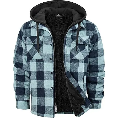 Men's Dekomere Flannel Shirt Jacket Sherpa Lined Plaid Hoodie (various)