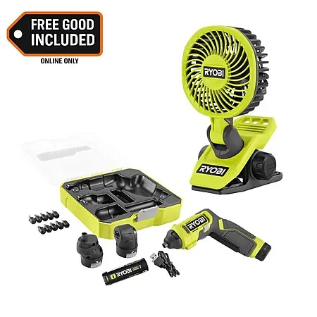 Ryobi USB Lithium Multi-Head Cordless Screwdriver Kit w/ Clamp Fan