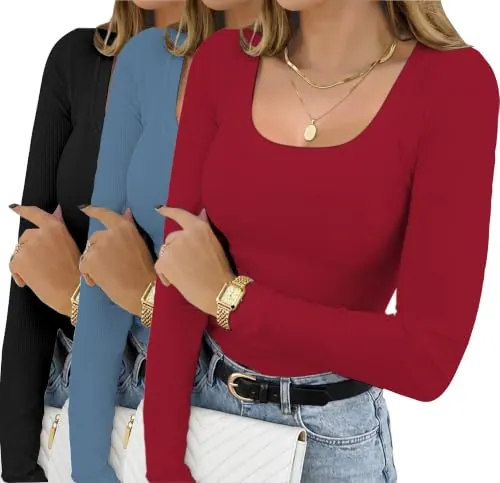 Ardazzl Long Sleeve Basic Ribbed Tops - 3 Pack