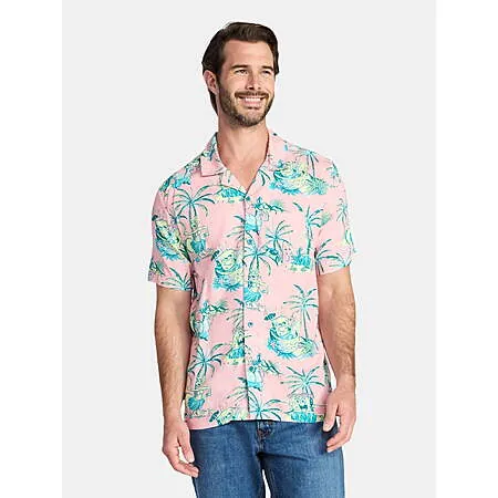 SpongeBob SquarePants Men's Graphic Button-Up Shirt (Pink)
