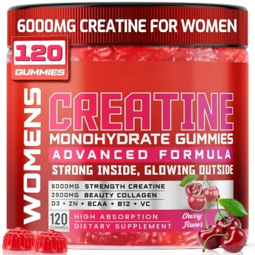 Creatine for Women 6000mg Creatine Monohydrate Gummies with Collagen Cherry