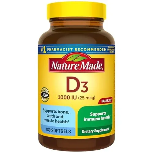 Nature Made Vitamin D3 1000 IU 180-Ct Softgels Supplement