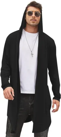 Coofandy Men's Long Hooded Cardigan Shawl Collar Cape Cloak
