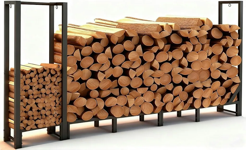 8-Foot Heavy Duty Firewood Rack w/ Kindling Storage