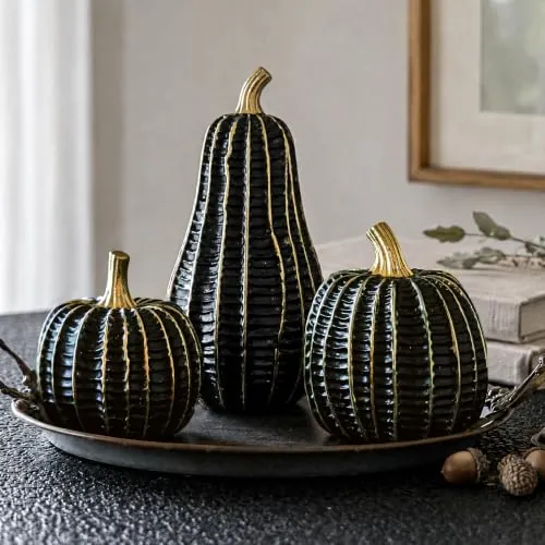 Parsin 3 Pcs Black & Gold Resin Pumpkins