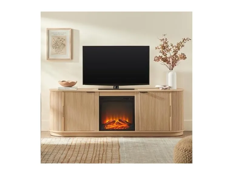 Walker Edison Modern Reeded Fireplace TV Stand for Up to 75" TVs