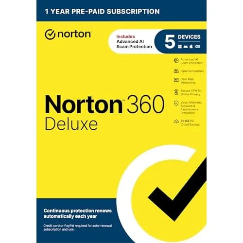 Norton 360 Deluxe 2027 Antivirus, 5 Devices