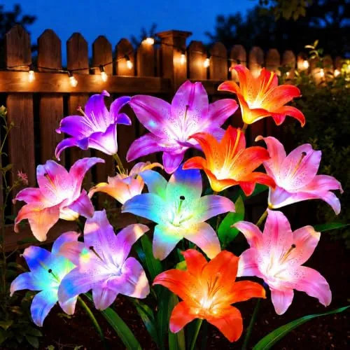 LETMY Solar Flower Lights w/ 6-Head Lily 4-Pack