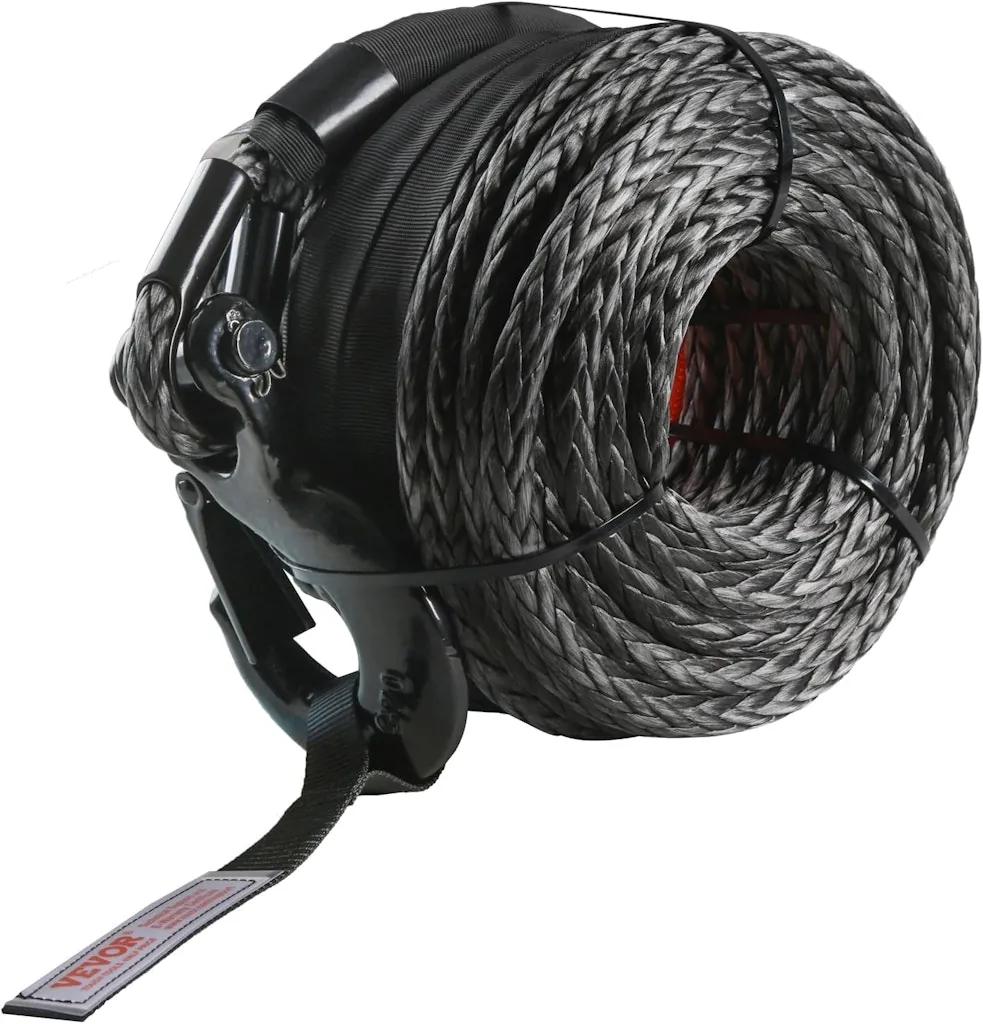 Vevor Synthetic 3/8" x 100' Winch Rope w/ Protective Sleeve & Hook