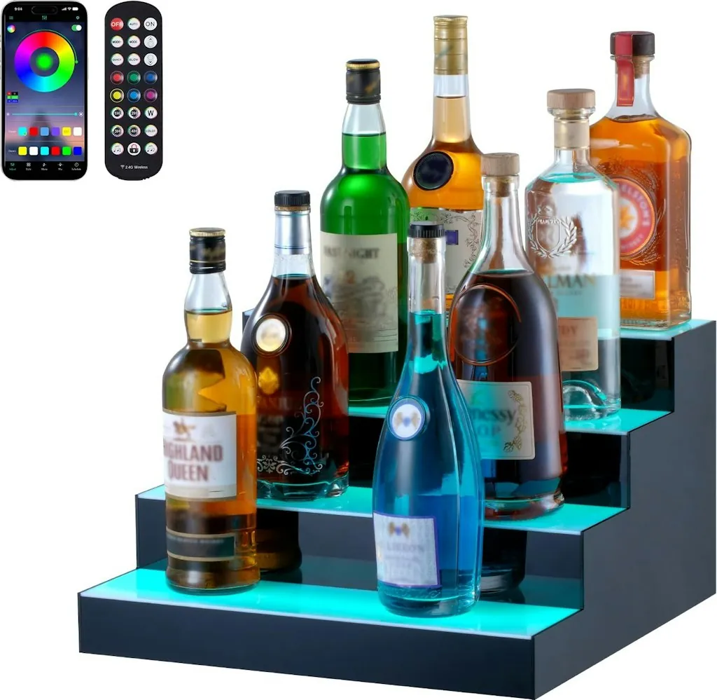 Vevor 4-Tier 16" LED Lighted Bottle Display Shelf