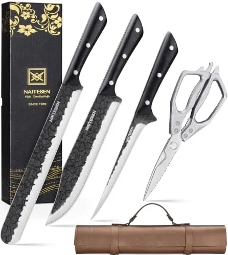 Naitesen 4-Piece BBQ Brisket Knife Set With Roll Bag