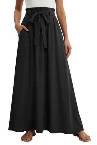 Lepunuo Women's High-Waisted Flowy Maxi Skirt with Pockets