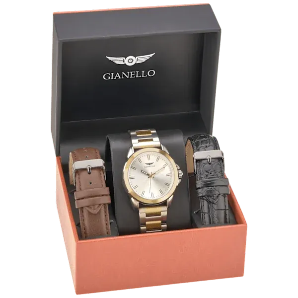 Gianello Monarc Men's Watch with Interchangeable 3 Strap Set
