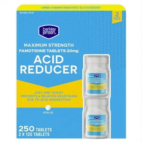 Berkley Jensen Maximum Strength Famotidine 20mg Acid Reducer Tablets 2-Pack 125-Count (250 Tablets)